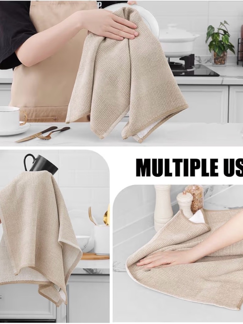 NWT 6 pack Kitchen Waffle Weave Dish Towels - Beige - Picture 2 of 10
